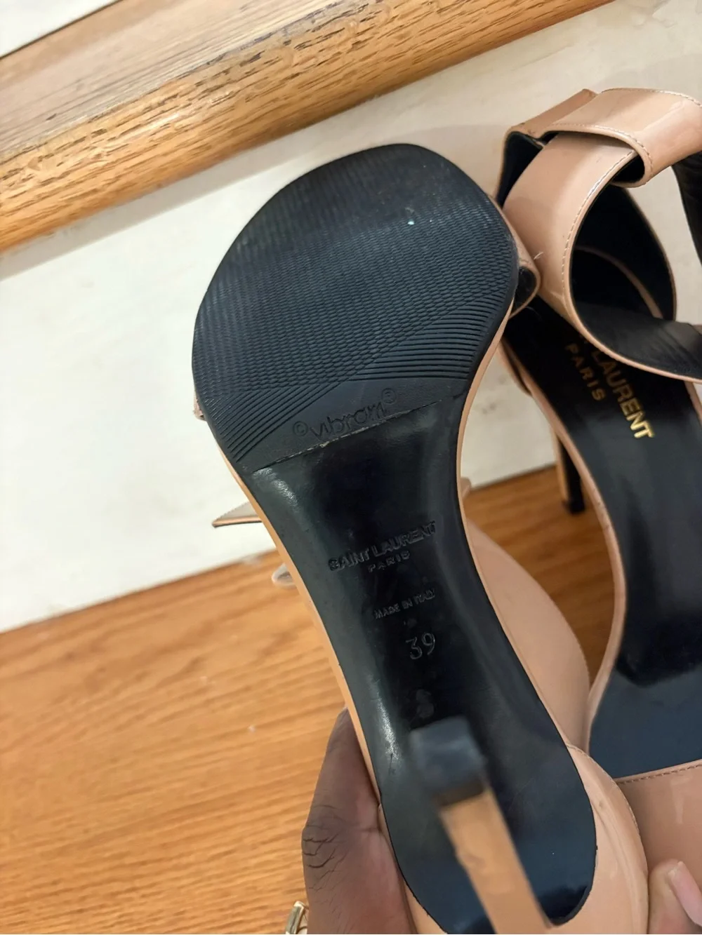 Saint Laurent Blush Patent Leather Ankle Strap Heels - Picture 4 of 5